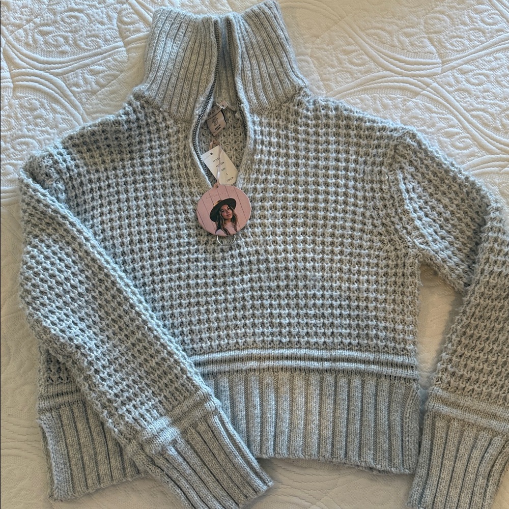 Sincerely Jules Light Gray Quarter Zip Cropper Sweater